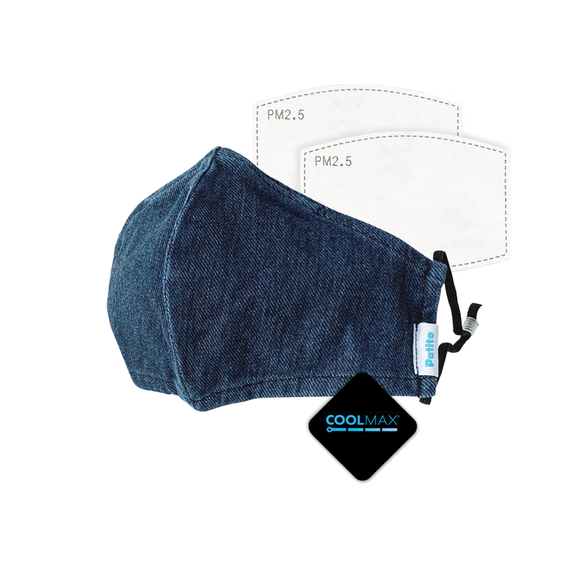 Extra Guard COOLMAX Silver Ions Double Layered Mask - Adult - Denim - EG3021 (Includes PM2.5 Filters x 2)
