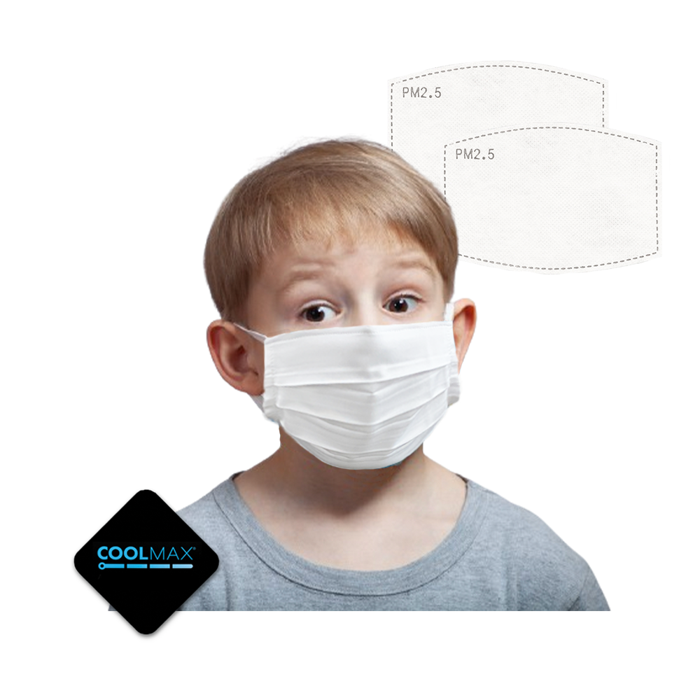 Extra Guard COOLMAX+Bamboo Silver Ions Double Layered Mask - Child - White - EG3022C - (Includes PM2.5 Filters x 2)